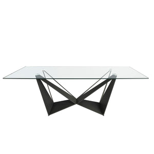 Rectangular dining table with tempered glass and black steel
