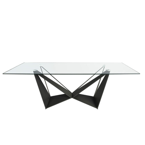 Rectangular dining table with tempered glass and black steel