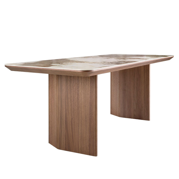 Rectangular porcelain marble and walnut dining table