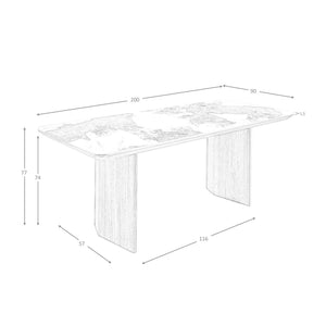 Rectangular porcelain marble and walnut dining table