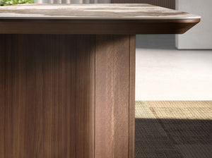 Rectangular porcelain marble and walnut dining table