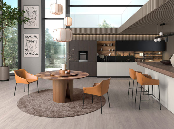 Round walnut dining table