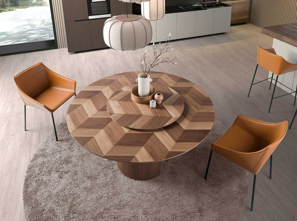 Round walnut dining table