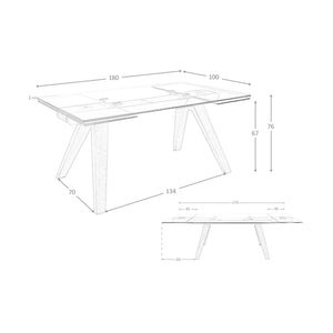 Rectangular extendable dining table in tempered glass and walnut