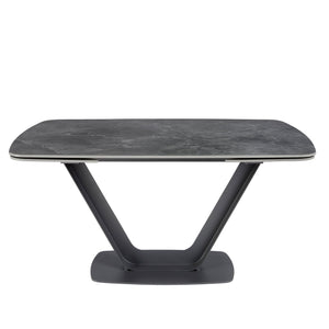 Extendable oval barrel dining table in porcelain marble and black steel