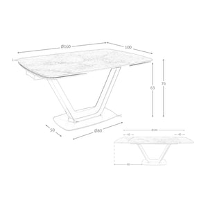 Extendable oval barrel dining table in porcelain marble and black steel