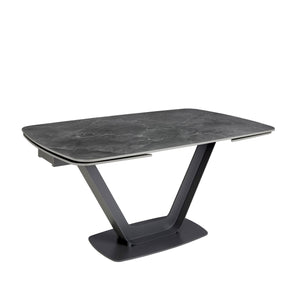 Extendable oval barrel dining table in porcelain marble and black steel