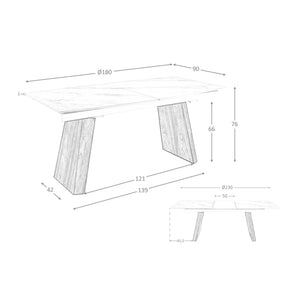 Extendable oval barrel dining table in porcelain marble and walnut