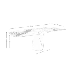 Oval barrel dining table in porcelain marble and white steel