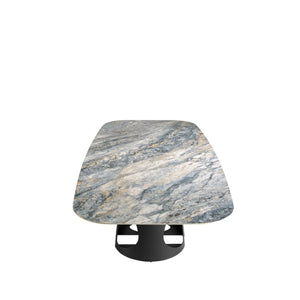 Oval barrel dining table in porcelain marble and black steel