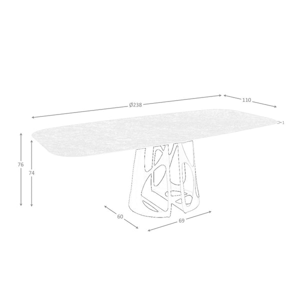Oval barrel dining table in porcelain marble and black steel
