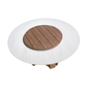 Round dining table in porcelain marble and walnut