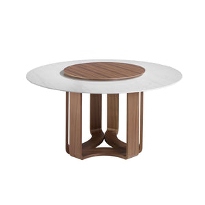 Round dining table in porcelain marble and walnut