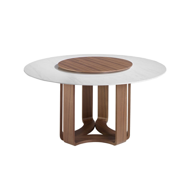 Round dining table in porcelain marble and walnut