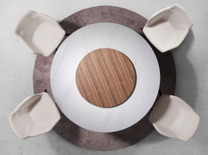 Round dining table in porcelain marble and walnut