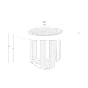 Round dining table in porcelain marble and walnut