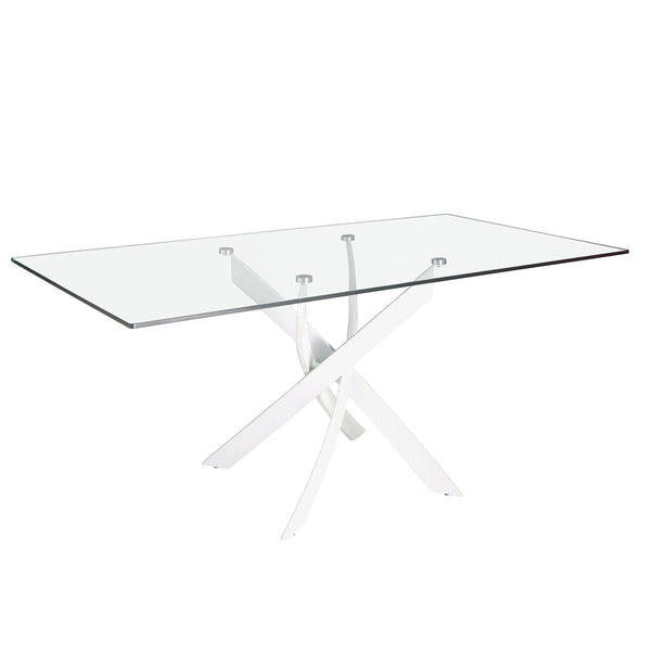 Rectangular dining table with tempered glass and white steel