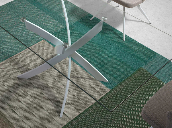 Rectangular dining table with tempered glass and white steel