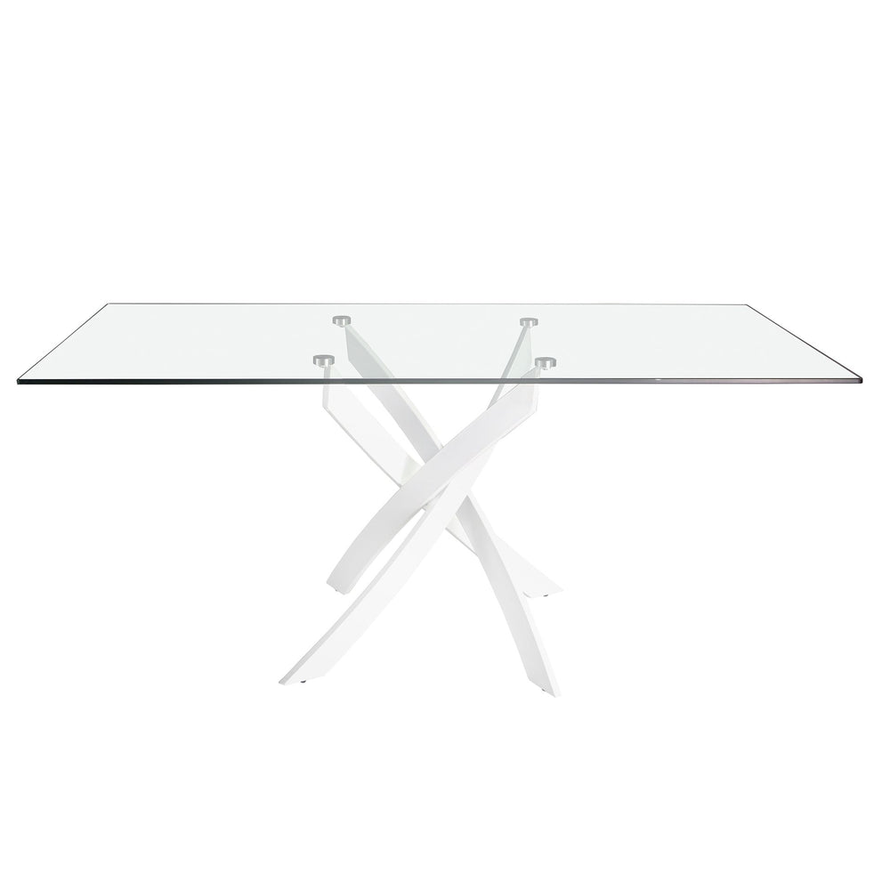 Rectangular dining table with tempered glass and white steel
