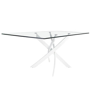 Rectangular dining table with tempered glass and white steel