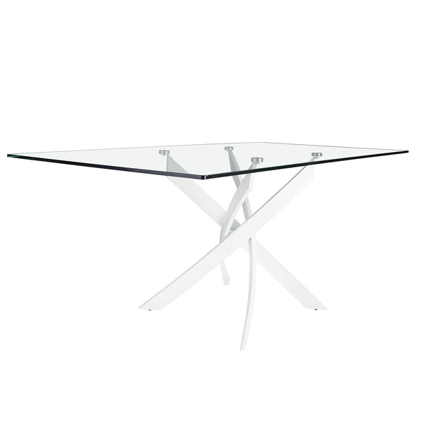 Rectangular dining table with tempered glass and white steel