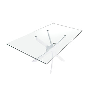 Rectangular dining table with tempered glass and white steel