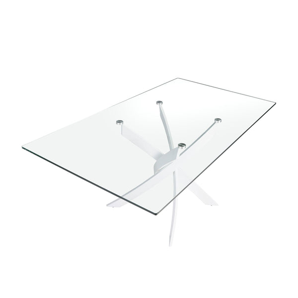 Rectangular dining table with tempered glass and white steel
