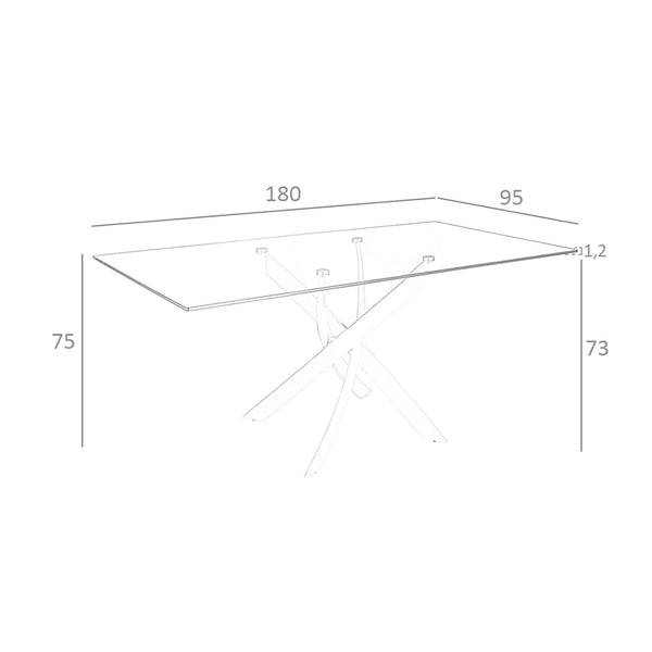 Rectangular dining table with tempered glass and white steel