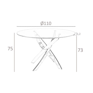 Round dining table with tempered glass and white steel