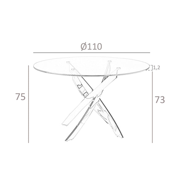 Round dining table with tempered glass and white steel