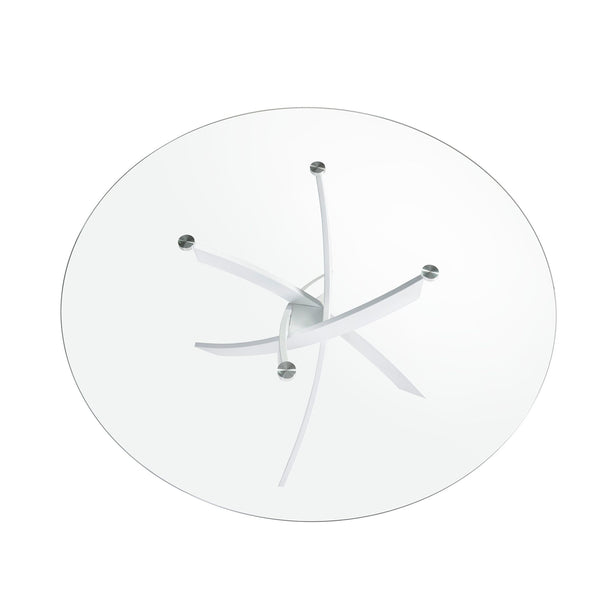 Round dining table with tempered glass and white steel