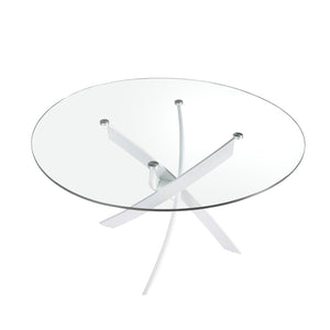 Round dining table with tempered glass and white steel