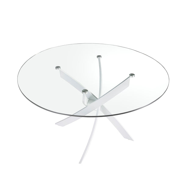 Round dining table with tempered glass and white steel