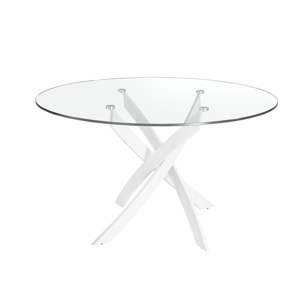 Round dining table with tempered glass and white steel D120