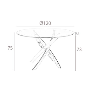Round dining table with tempered glass and white steel