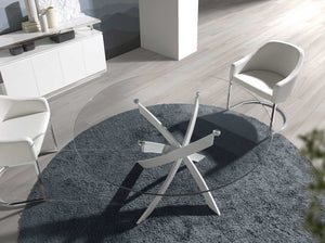 Round dining table with tempered glass and white steel