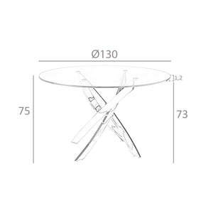 Round dining table with tempered glass and white steel