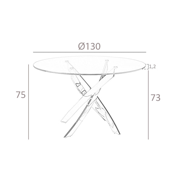 Round dining table with tempered glass and white steel