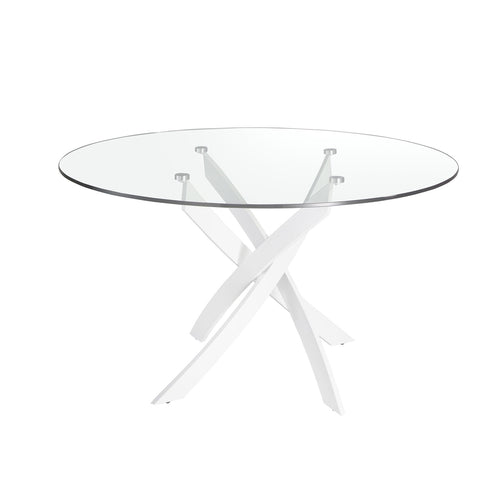 Round dining table with tempered glass and white steel