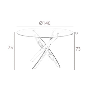 Round dining table with tempered glass and white steel