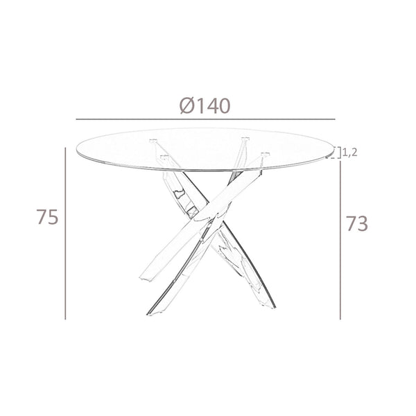 Round dining table with tempered glass and white steel