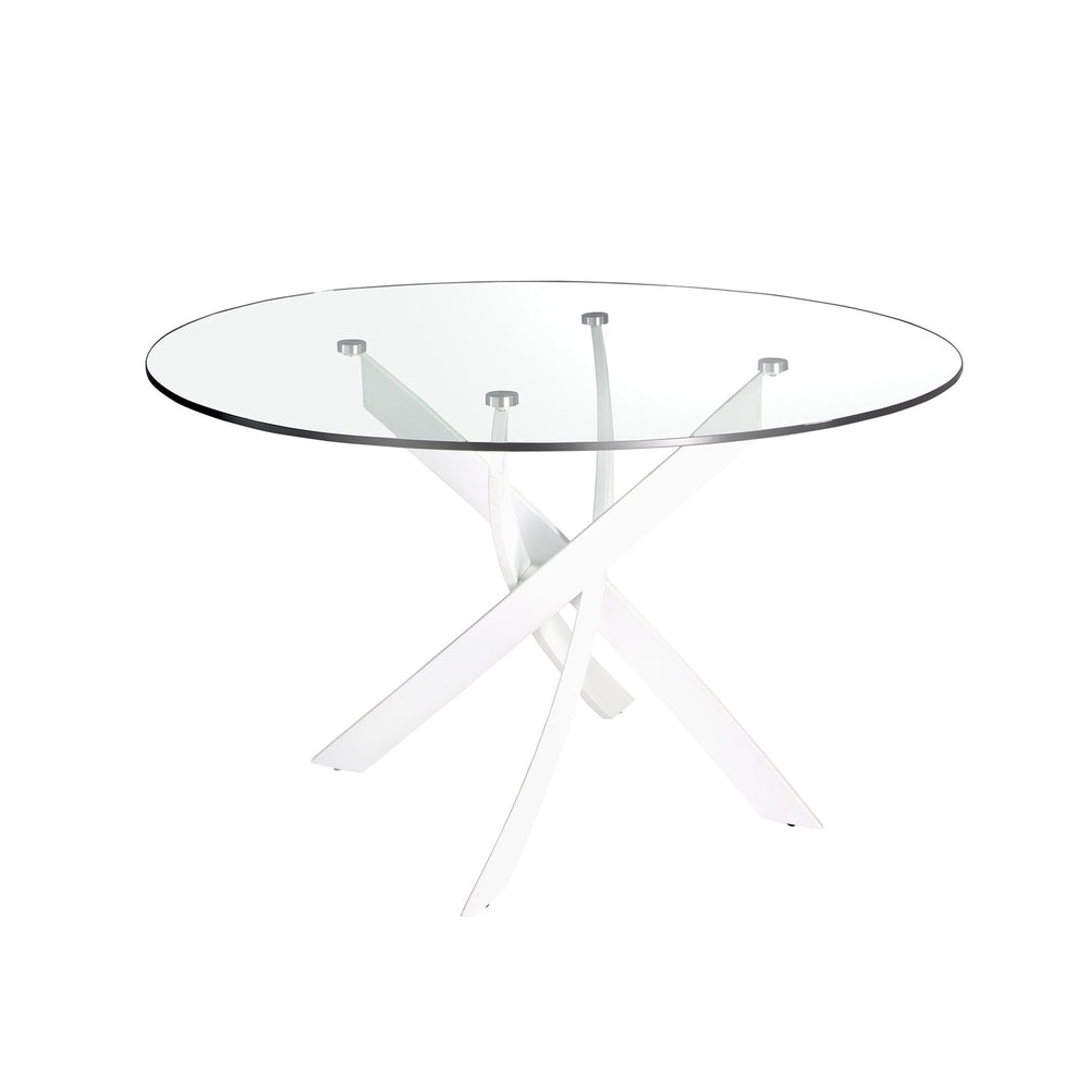 Round dining table with tempered glass and white steel D140