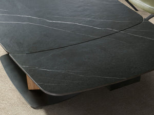 Extendable oval dining table with porcelain marble and walnut barrel