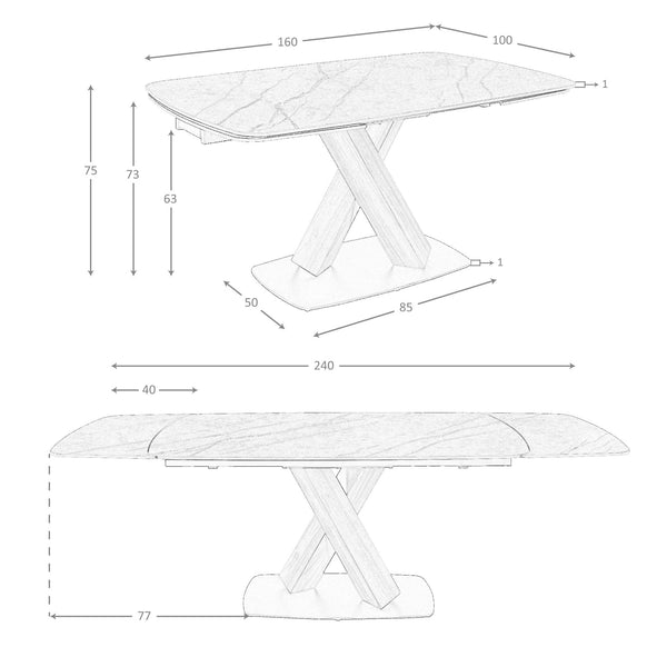 Extendable oval dining table with porcelain marble and walnut barrel