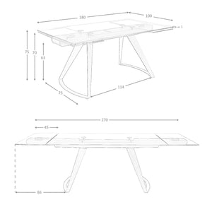 Rectangular extendable dining table in tempered glass and black steel