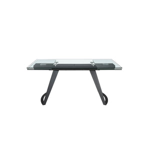 Rectangular extendable dining table in tempered glass and black steel