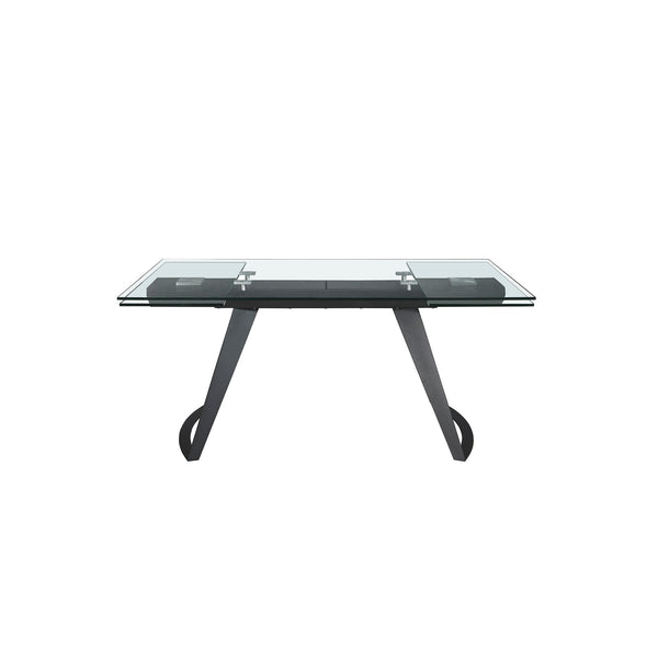 Rectangular extendable dining table in tempered glass and black steel