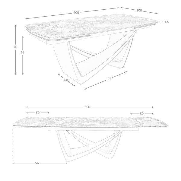 Extendable oval dining table in marble, porcelain, and taupe metallic steel