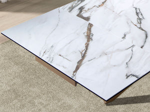 Rectangular extendable dining table in porcelain marble and walnut