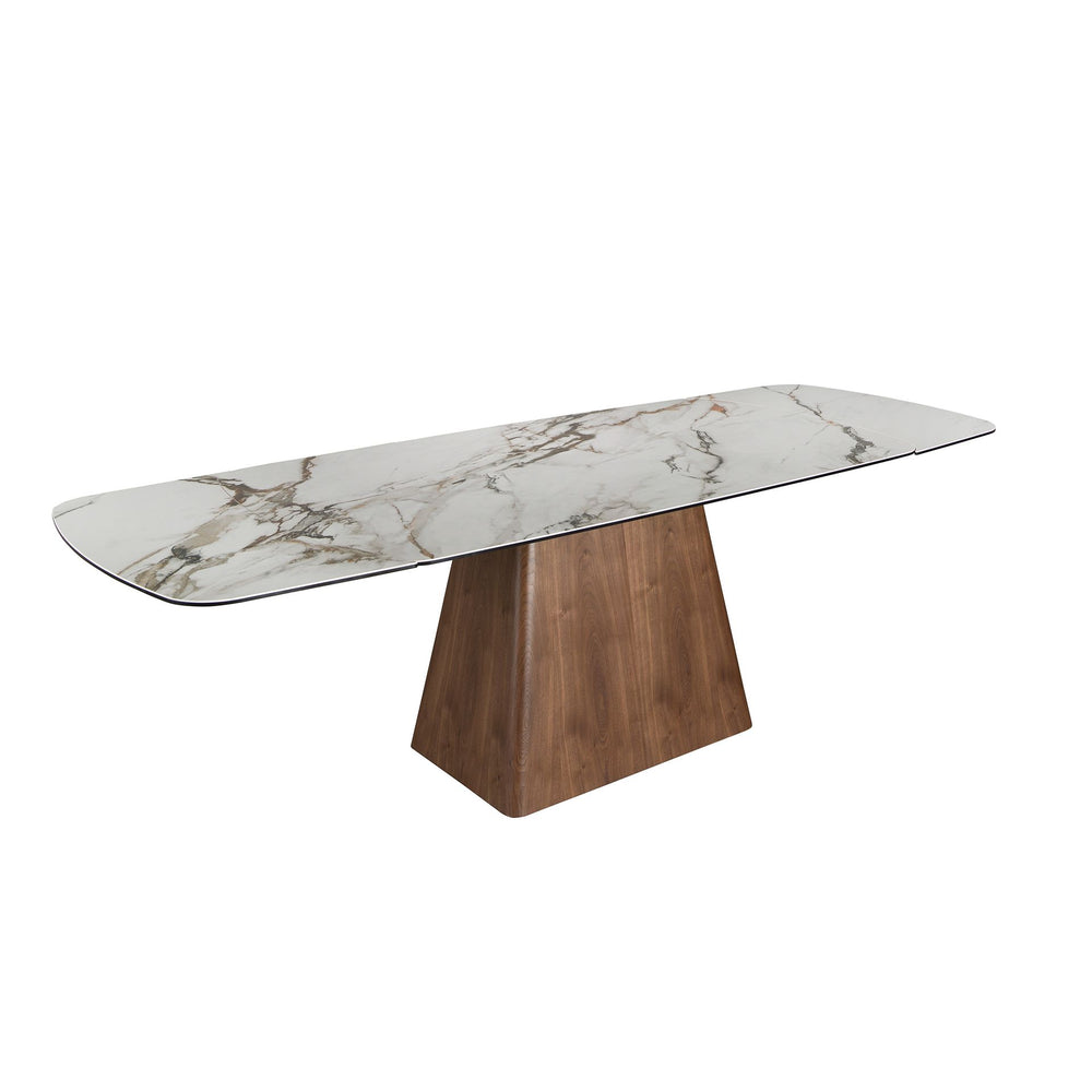 Rectangular extendable dining table in porcelain marble and walnut wood